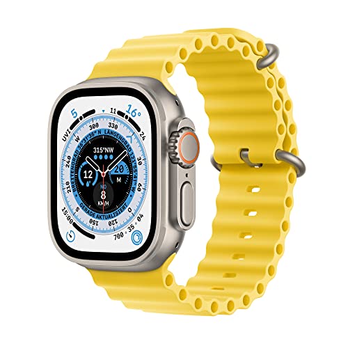 Apple Watch Ultra (GPS + Cellular, 49mm) Smartwatch - Titangehäuse, Ocean Armband Gelb. Fitnesstracker, präzisesGPS, Aktionstaste, extra Lange Batterielaufzeit, helleres Retina Display