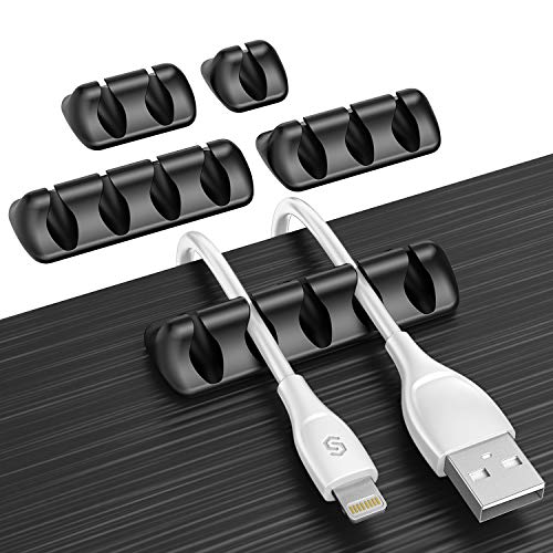 Syncwire Kabelclips Kabelhalter [5 Stück] Vielzwecke Kabelführung Kabel Organizer Set für Schreibtisch, Netzkabel, USB Ladekabel, Audiokabel, Ladekabeln usw. - Schwarz