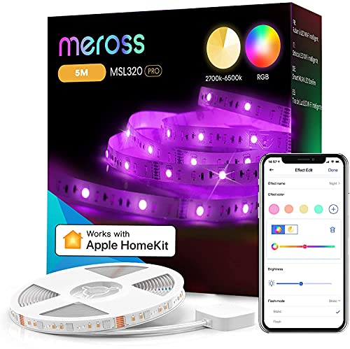 WLAN RGBW Strip funktioniert mit Apple HomeKit, meross Smart LED 5m Streifen, Farbwechsel und Sprachsteurung, mit Alexa, Google, für Zuhause, Party, Weihnachten