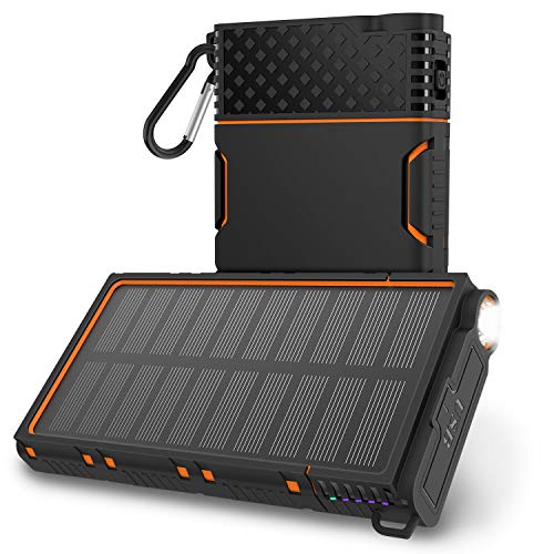 OUTXE Solar Powerbank Wasserdicht 10000mAh Solar Ladegerät Outdoor Powerbank mit Led Leuchte