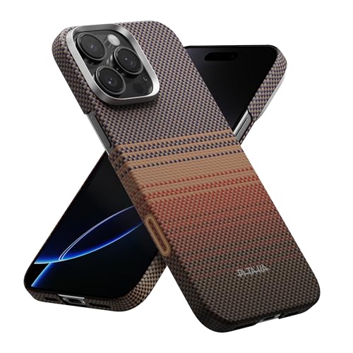 pitaka Hülle für iPhone 16 Pro Max Ultradünne Handyhülle aus Aramidfaser Kompatibel mit Magsafe Magnetische Schutzhülle Taktile Gewebte Hülle mit Angenehmem Griff und Fusion Weaving Sonnenuntergang