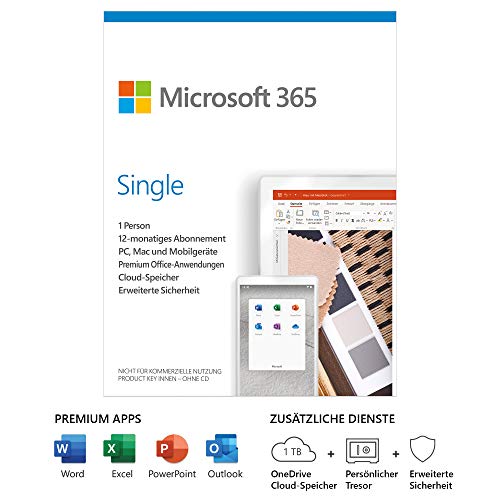 Microsoft 365 Single | 1 Nutzer | Mehrere PCs/Macs, Tablets und mobile Geräte | 1 Jahresabonnement | Box