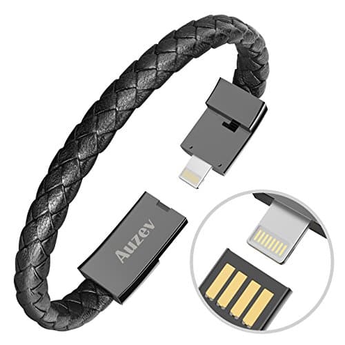 Auzev USB Armband USB Armband Datenleitung Handy Ladekabel Armband Ladeband Kabel Mode doppelt geflochtene Leder Handgelenk Daten Ladekabel für iPhone Plus X iPad usw(M 7.2Zoll Schwarz)