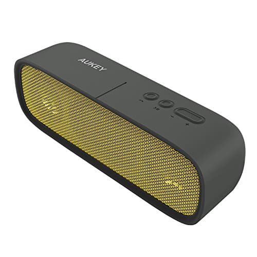 AUKEY Bluetooth Lautsprecher Wasserdicht, Tragbarer Outdoor Lautsprecher mit 14 Stunden Spielzeit, Aux-In und Eingebautes Mikrofon für iPhone, Samsung, HTC, iPad, Tablets usw. (Gelb)