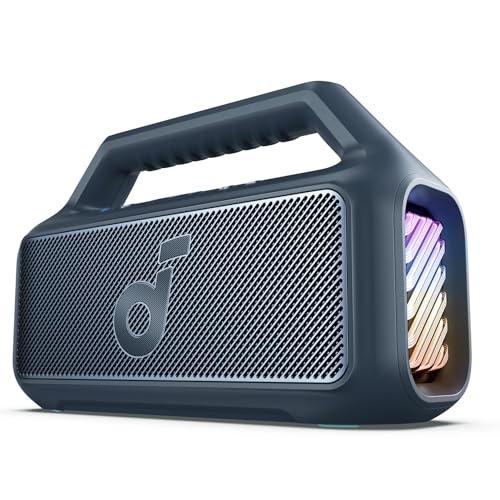 soundcore by Anker, Boom 2 Outdoor-Lautsprecher, 80W, Subwoofer, BassUp 2.0, 24h Akku, IPX7 Wasserdicht & Schwimmt, LED-Licht, USB-C, EQ, BT 5.3, Mobiler Bluetooth-Speaker, Camping, Strand, Garten