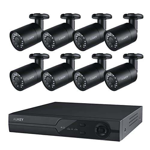 AUKEY Überwachungskamera System, 8er Set 1080P Innen-/ im Freien CCTV Kamerasystem, überlegene Nachtsicht, Unterstützen AHD / TVI / CVI / 960H Überwachungskamera Modus (VT-SC4, Schwarz)