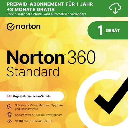 Microsoft 365 Single | 12+3 Monate, 1 Nutzer | PC/Mac & mobile Geräte | bis zu 6 TB OneDrive Cloudspeicher | Code per E-Mail + NORTON 360 Deluxe | 15 Monate mit automatischer Verlängerung | 5 Geräte