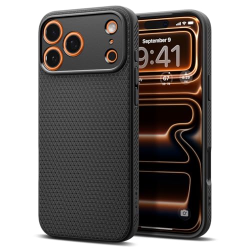 Spigen iPhone 17 Pro Max Hülle [rutschfest] [DURCHDACHTE Details] Liquid Air Case Slim TPU mit Truss-Design, Militärgeprüfter Schutz, Sound Tunnel Technologie Handyhülle –Matte Black