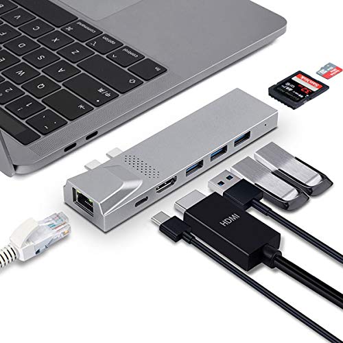 BSENTA USB C Hub,Thunderbolt 3 Adapter mit Type C 5K Video Output, HDMI 4K, RJ45 Gigabit Ethernet LAN, 3 USB 3.0, SD/TF Kartenleser kompatibel mit MacBook Pro 2019/2018/2017, MacBook Air 2019/2018