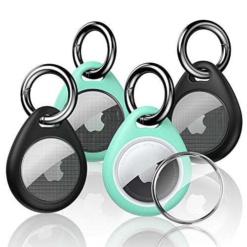 Syncwire Anhänger Schutzhülle [4 Stück] kompatibel mit AirTags Haustierhalsband-, Tasche-, Schlüsselfinder, weiche TPU Ultra Thin Hülle (schwarz und grün)