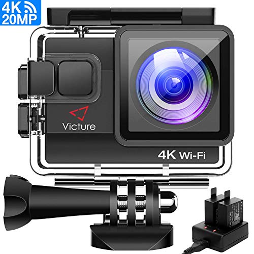 Victure AC800 Action Cam 4K 20MP WiFi Unterwasserkamera 40M Anti-Shaking Weitwinkelobjektiv Dual Batterien Akkuladegerät und 22 Montage Zubehör