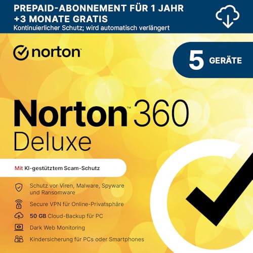 Microsoft 365 Family | 12+3 Monate, bis zu 6 Nutzer | PC/Mac & mobile Geräte | bis zu 6 TB Cloudspeicher | Code per E-Mail + NORTON 360 Deluxe | 15 Monate mit automatischer Verlängerung | 5 Geräte