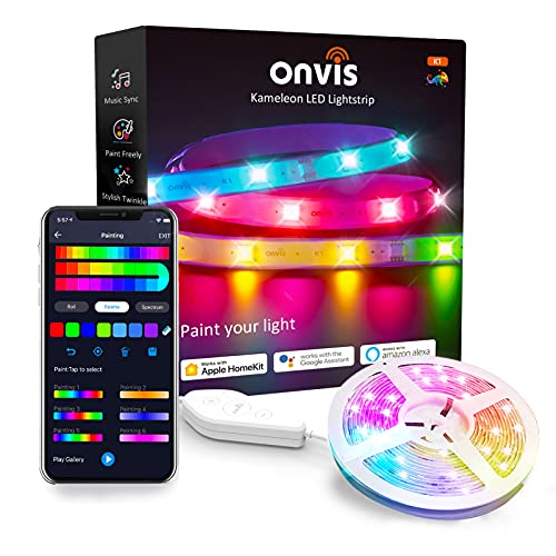 Onvis Smart Led strip Funktioniert mit Apple HomeKit Siri Alexa Google,6,6 Fuß 2,4 G WiFi RGB Led Streifen für Schlafzimmer, Küche, TV, Party,kein Hub erforderlich,App-Steuerung, Musiksynchronisierung