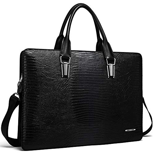 CLUCI Leder Aktentasche Herren und Damen Schlanke Aktenkoffer Businesstasche Arbeitstasche für 14 Zoll Laptop Schwarz