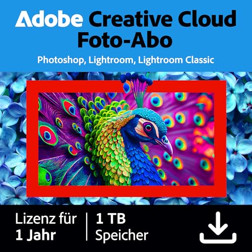 Adobe Creative Cloud Foto-Abo 1TB | inkl. Lightroom & Photoshop | 1 Jahr | KI-unterstützte Bildbearbeitung | WIN/MAC|Download | Aktivierungscode per Email