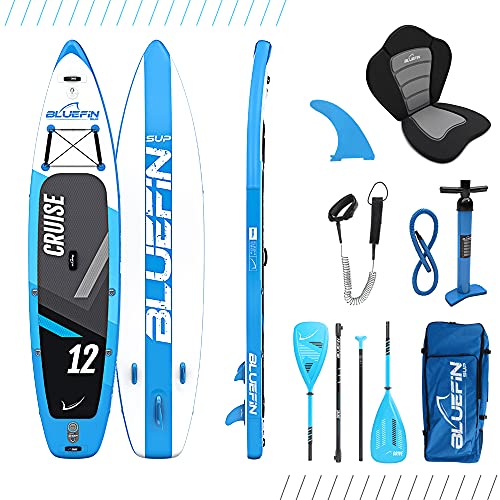 Bluefin Cruise SUP Board Set | Aufblasbares Stand Up Paddle Board | 6 Zoll Dick | Fiberglas Paddel | Kajak Sitz | Komplettes Zubehör 2020 (2020 Cruise 12')