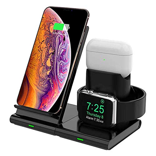 Hoidokly 3 in 1 Wireless Charger Qi Kabellose Ladestation Abnehmbare und Magnetische Schnellladegerätn für iWatch Series 5/4/3/2,AirPods, iPhone SE/11/11 Pro/11 Pro Max/XS/XR/X(Kein iWatch Ladekabel)