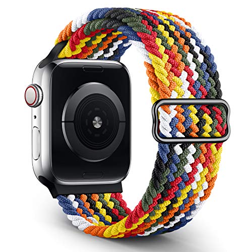 Jiamus Geflochtenes Solo Loop Armband Kompatibel mit Apple Watch Armband 38mm 40mm 42mm 44mm,Elastic Sport Dehnbarer Ersatz Armband für iWatch Series 6/SE/5/4/3/2/1 Herren Damen(Patented)