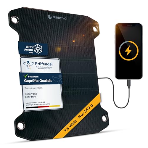 Sunnybag® Solarpanel Leaf Pro [Ultraleicht & Tragbar!] – Solarpanel faltbar (Wasserfest & Robust) – Solar Ladegerät mit USB-Anschluss für Smartphone & Powerbank – Solar Camping (7,5W Leistung)