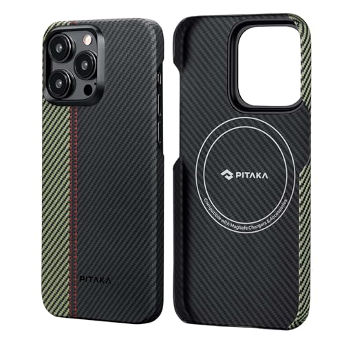 pitaka Hülle für iPhone 15 Pro Max aus 100% Aramidfaser mit Textur Haptik Kompatibel mit Magsafe Magnetische Schutzhülle Ultradünne Handyhülle mit Fusion Weaving [MagEZ Case 4] Ouvertüre