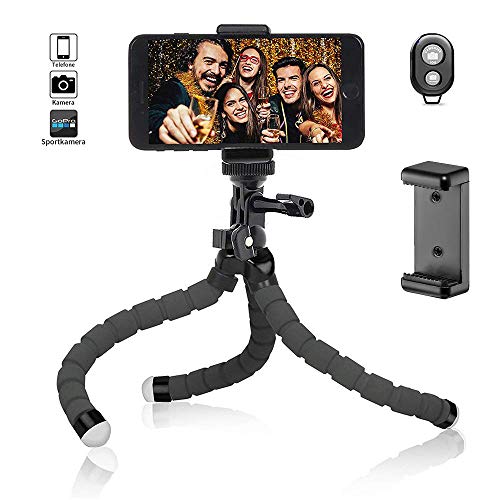 Handy Stativ Flexibel iPhone Stativ Halterung Kamera Stativ Mini Dreibeinstativ Reisestativ mit Bluetooth Fernbedienung für iPhone, Android Phones, Kameras, und GoPro