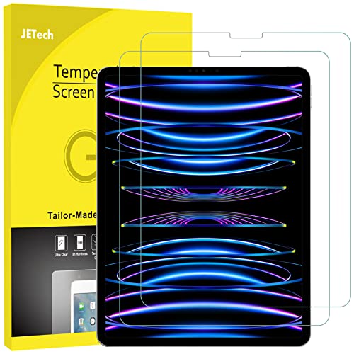 JETech 2 Stück Schutzfolie für iPad Pro 12,9 Zoll Modell 2022/2021/2020/2018 (6./5./4./3.Gen), Kante zu Kante Liquid Retina Display, Unterstützt Pencil & Face ID, Gehärtetem Displayschutzfolie