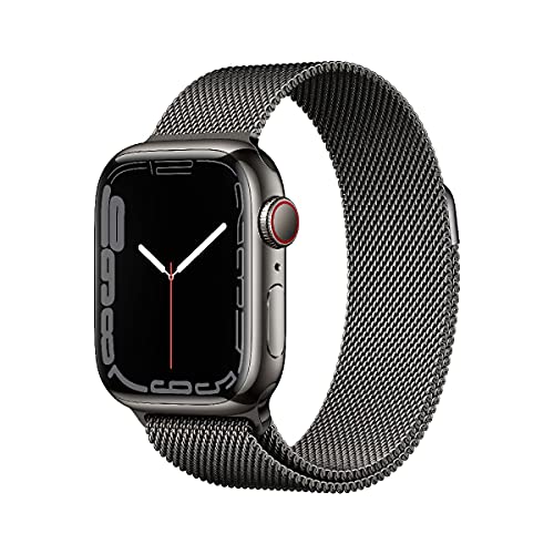 Apple Watch Series 7 (GPS + Cellular, 41mm) Smartwatch - Edelstahlgehäuse Graphit, Milanaise Armband Graphit. Fitnesstracker, Blutsauerstoff und EKGApps, Always-On Retina Display, Wasserschutz
