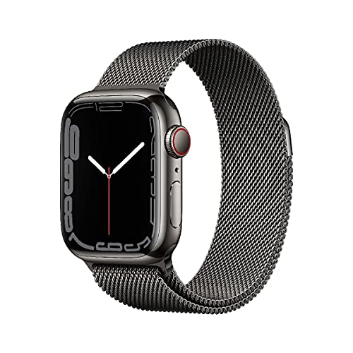 Apple Watch Series 7 (GPS + Cellular, 41mm) Smartwatch - Edelstahlgehäuse Graphit, Milanaise Armband Graphit. Fitnesstracker, Blutsauerstoff und EKGApps, Always-On Retina Display, Wasserschutz