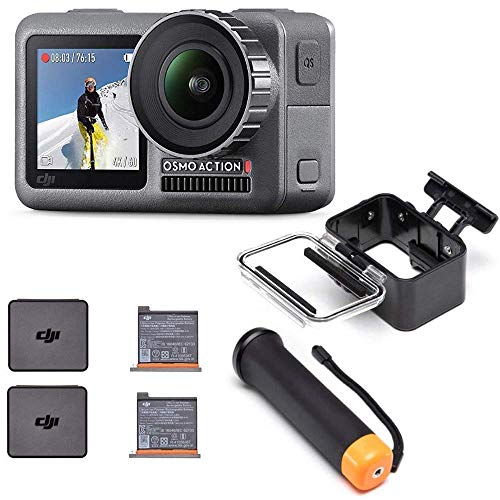 DJI Osmo Action Cam Digitale Actionkamera mit 2 Bildschirmen, schwarz + Akku für DJI Osmo Action Kamera, maximale Kapazität 1300 mAh + Waterproof Case + Floating Handle