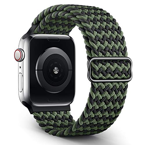 Jiamus Geflochtenes Solo Loop Armband Kompatibel mit Apple Watch Armband 38mm 40mm 42mm 44mm,Elastic Sport Dehnbarer Ersatz Armband für iWatch Series 6/SE/5/4/3/2/1 Herren Damen(Patented)