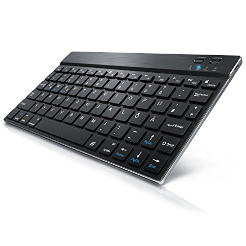 CSL - Ultra Slim Bluetooth Tastatur Aluminium-Gehäuse - Deutsches Tastatur-Layout - schwarz Silber - Layout optimiert kompatibel mit Apple Produkte - Anwendung auch für PC Android Geräte