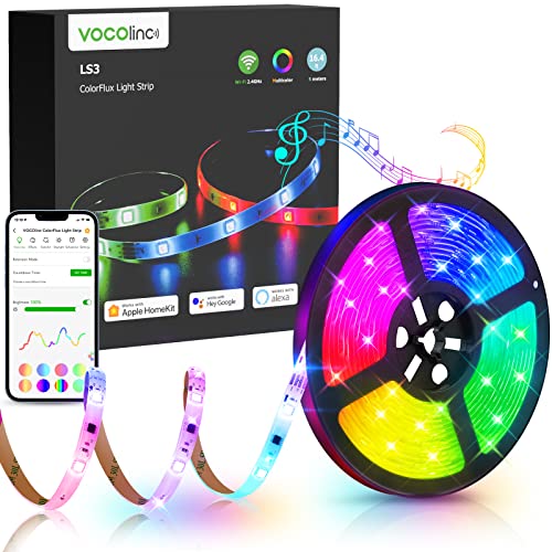 HomeKit LED Streifen,VOCOlinc 5m RGBIC LED Streifen für Schlafzimmer,funktioniert mit Alexa und Google Assistant,Musiksynchronisierung, segmentiertes DIY