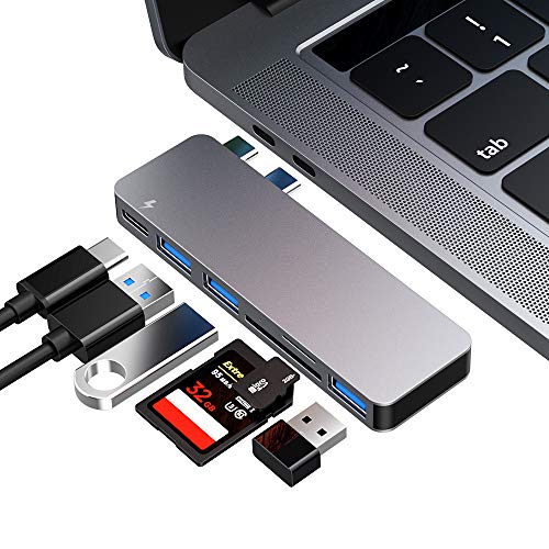 FLYLAND USB C Hub Typ C Hub Adapter, 3 USB 3.0 Anschlüsse, TF/SD Kartenleser, USB C Stromversorgung, 6 in 1 Aluminium Adapter für MacBook Pro 13