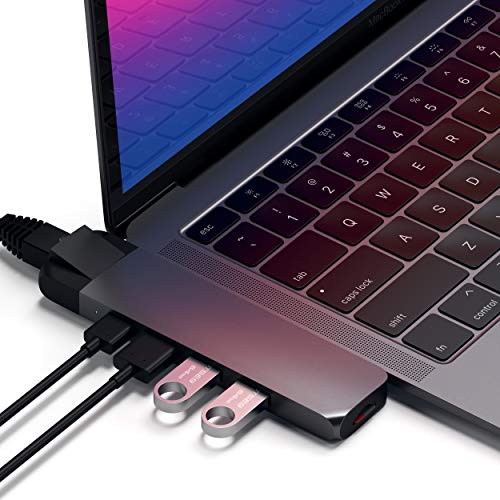 SATECHI Type-C Pro Hub Adapter mit Ethernet – 4K HDMI, USB-C PD, Gigabit Ethernet, USB 3.0, Micro SD-Kartensteckplatz – Für M2/M1 MacBook Pro/Air (Space Grau)