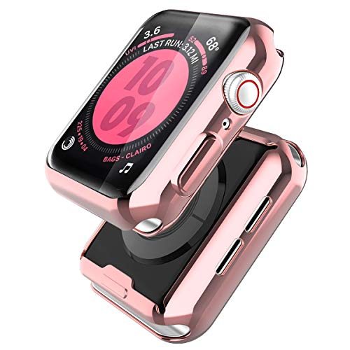 Misxi 2-Stück Apple Watch Series 5 / Series 4 Hülle Mit Displayschutz 44mm, 360° Rundum Schutzhülle HD Ultradünne Schutz Case für iWatch Serie 5 / Serie 4 44mm (1 Transparente + 1 Roségold)