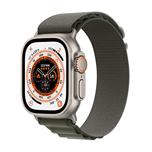 Apple Watch Ultra (GPS + Cellular, 49mm) Smartwatch - Titangehäuse, Alpine Loop Grün - Medium. Fitnesstracker, präzisesGPS, Aktionstaste, extra Lange Batterielaufzeit, helleres Retina Display