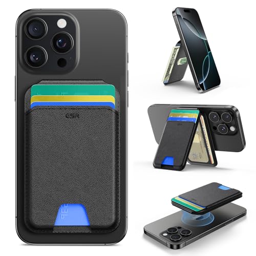 ESR mit MagSafe Wallet, 5 Kartenhalter, RFID-Schutz, für Magsafe Geldbörse mit Ständer, Magnetisches Wallet für iPhone 17/16/15/14/13/12-Serie, für Pixel 10/Pro/Pro XL, Nicht für 13/12 MiniSchwarz