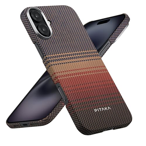 pitaka Hülle für iPhone 16 Plus Ultradünne Handyhülle aus Aramidfaser Kompatibel mit Magsafe Magnetische Schutzhülle Taktile Gewebte Hülle mit Angenehmem Griff und Fusion Weaving Sonnenuntergang