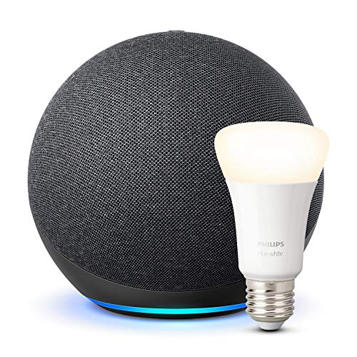 Der neue Echo (4. Generation), Anthrazit + Philips Hue White LED-Lampe