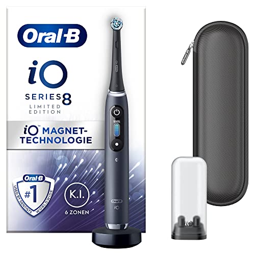 Oral-B iO Series 8 Elektrische Zahnbürste/Electric Toothbrush, 6 Putzmodi für Zahnpflege, Magnet-Technologie, Farbdisplay & Reiseetui, Limited Edition, black onyx