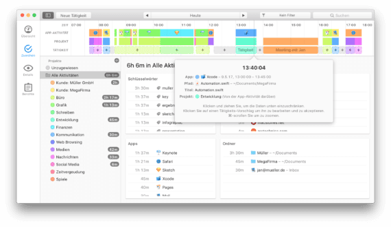 Screenshot der Timeline-Ansicht in Timing 2 auf dem Mac