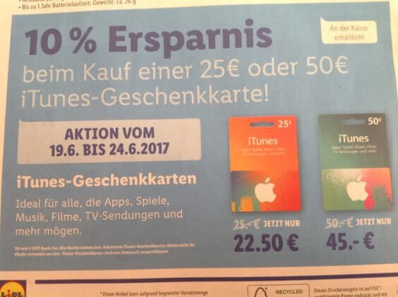 iTunes Gutschein Lidl Juni 2017