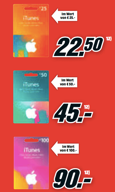 iTunes Karten Angebot Media Markt Juli 2017