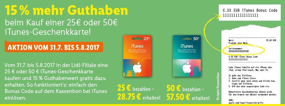 iTunes Karten Extra Guthaben LIDL