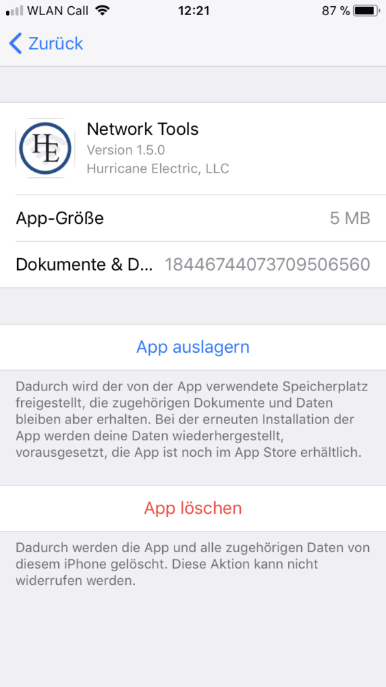 App löschen in den Einstellungen