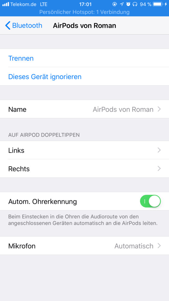 AirPods Konfiguration iOS 11