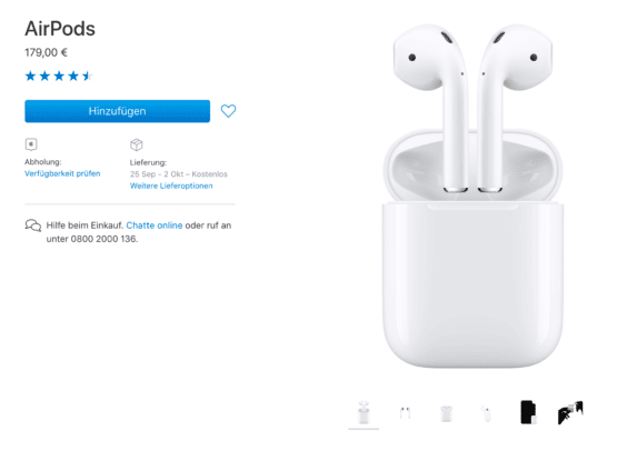 AirPods: Lieferzeit jetzt bei ca. 2 Wochen, Bild: Screenshot