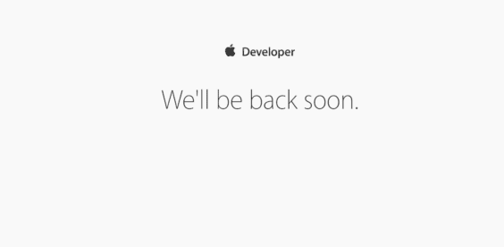 Apple Entwickler-Portal: "We'll be back soon", Bild: Screenshot