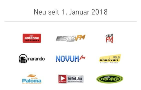 StreamOn Music - Neue Partner im Januar 2018 - Deutsche Telekom / Screenshot