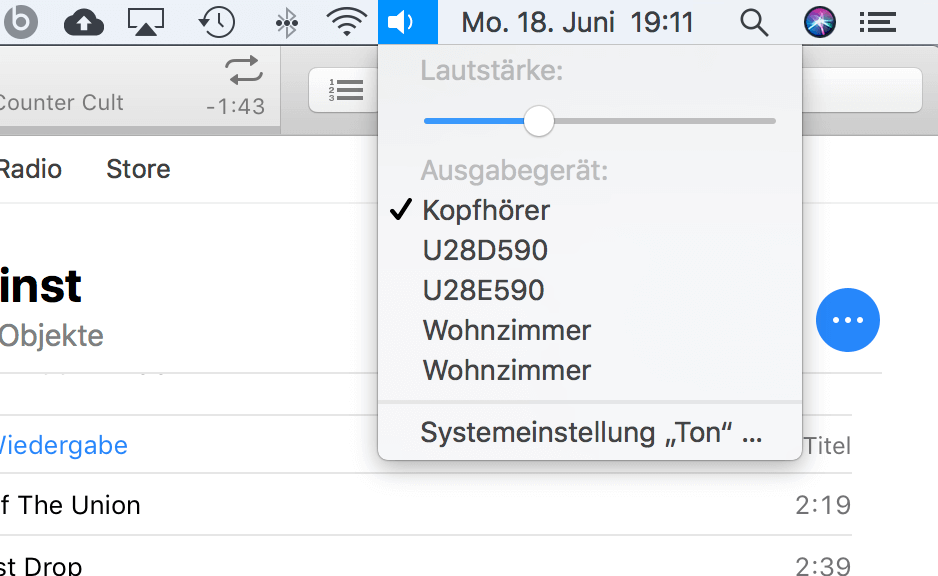 HomePod Ausgabe macOS über den Lautstärkeregler